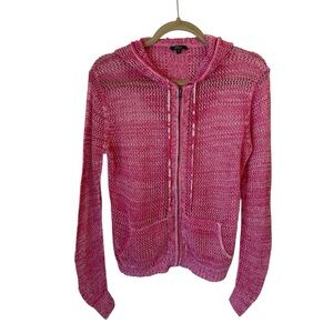 Pure Amici Pink Full Zip Hooded Open Knit Long Sleeve Sweater Women’s Medium